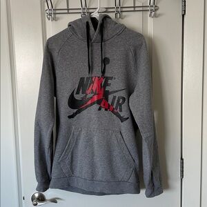 Nike Air Jordan Gray Pullover Hoodie Kangaroo Pocket – Black/Red Logo Men’s Sz S
